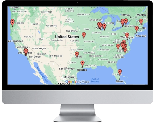 Map of nationwide clients of Baer Web Design